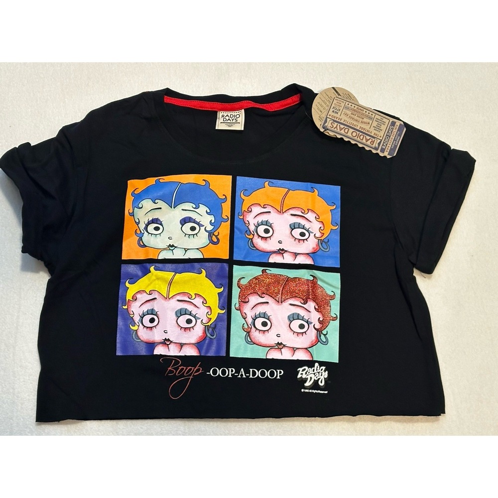 NWT Vintage 80's Radio Days BETTY BOOP Women's Baby Raw Hem‎ Crop Tee Shirt  M/L